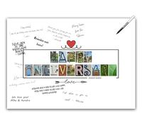 Happy Anniversary Signature Card - Large Guest Book Alternative Poster for Him or Her. Anniversary Party Decoration Supplies. Wall Art Decor for Boys or Girls. A3 Party Poster for Women & Men