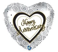 Happy Anniversary Silver Swirls Foil Balloon 17" / 43cm - Suitable for Air or Helium Congratulations Anniversary Silver 25th Party Decoration
