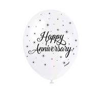 Happy Anniversary White Latex Balloons (30cm) Pack of 5 - Elegant Celebration Decorations