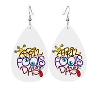 Happy April Fools Day Leather Earrings For Women Dangle Earring Drop Pendant With Hook Gifts For Adult Girl