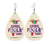 Happy April Fools Day Leather Earrings For Women Dangle Earring Drop Pendant With Hook Gifts For Adult Girl