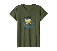 Happy as a Clam Cute Ocean Pun T-Shirt, Women, Olive Green, Medium