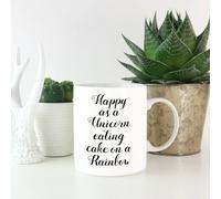 Happy As A Unicorn Eating Cake On A Rainbow Mug