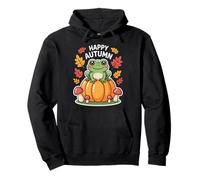 Happy Autumn Cottagecore Frog On Pumpkin Pullover Hoodie