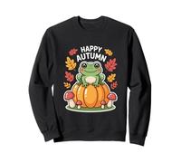 Happy Autumn Cottagecore Frog On Pumpkin Sweatshirt