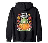 Happy Autumn Cottagecore Frog On Pumpkin Zip Hoodie