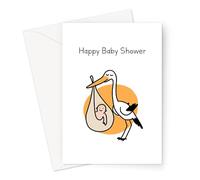 Happy Baby Shower Greeting Card | Hand Illustrated Stork Carrying Baby In A Bundle Baby Shower Card, You're Having A Baby