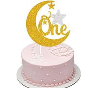 Happy Baby's 1st Birthday Cake Topper - Twinkle Twinkle Little Star Gold Glitter First Birthday Cake Décor - Novelty Wild One Year Old Baby Shower Decoration
