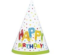 Happy Balloon Birthday Party Hats (20cm x 21cm) - Colorful, Fun & Unique Design - Perfect Celebration Accessory for Kids & Adults - 8ct