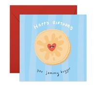 Happy Bday Card - “ You Jammy Bugger”- Playful Biscuit, Cheeky Celebration Card for Him, Her, Son, Daughter, Wife, Husband, Niece, Nephew, Kids, Teens, Adults - Comes with Stickers