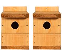 Happy Beaks Garden Bird Nesting Box Traditional Redwood Wooden Bird House Removable Panel Natural Roof in Larch (Multinester Nest Box x2)