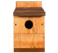 Happy Beaks Garden Bird Nesting Box Traditional Redwood Wooden Bird House Removable Panel Natural Roof in Larch (Multinester Nest Box Shingles Roof x1)