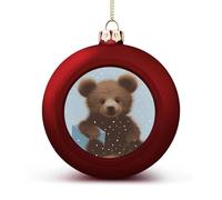 Happy Bear Christmas Tree Ornaments 1.6 Inch Shatterproof Pc Plastic Balls with Lanyard Baubles Hanging Christmas Ball Ornaments for Xmas Tree Holiday Party Wedding Home Decorations-red