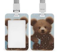 Happy Bear Id Badge Holder with Lanyard, Clear Vertical Card Protector Waterproof, Breakaway Safety Neck Strap, Heavy Duty Name Tag Holder for Nurse Teacher Officer Staff Women Men