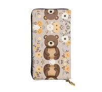 Happy Bear Long leather wallet, portable credit card holder, zippered coin purse, and ID compartment