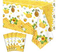 Happy Bee Day 4 Pack Tablecloths - Rectangle Honey Bee Bumble Table Cover for Baby Shower, Birthday Party Decorations 51 x 86 Inch