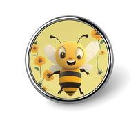 Happy Bee Round Badge Cute Enamel Lapel Pin Brooches Button Pin Personalized Clothing Decoration Unisex Badge Holder Hats Bags Shirts Decor