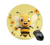 Happy Bee Round Mouse Mat Premium-Textured Mouse Pad with Non-Slip Rubber Base Funny Desk Mousepad for Office and Home Use