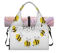 Happy Bees Sports Duffle Bag with Shoe Compartment Bee Floral Weekend Overnight Bags Tote Cabin Luggage Bag for Gym Yoga Travel