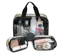 Happy Bees Travel Makeup Bag for Women Men, Bee Floral Translucent Cosmetic Bags 3 Pcs Large Shower Wash Pouch Toiletry Cosmetic Toiletries Organizer