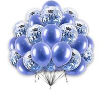 Happy Birthday 12 Inch 30th Balloons Blue Age Confetti and Pearl Blue Set - Decoration for Men Women 16 Pack With 10 Meter Ribbon