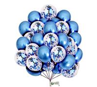 Happy Birthday 12 Inch Metallic Blue Balloons Set - 1st Birthday Decoration With Age Confetti Balloon and Ribbon - Pack of 16