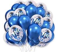 Happy Birthday 13th Blue Age Balloons with Confetti & Pearls, 12" Party Balloons (10 Pack) with Ribbon