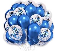 Happy Birthday 18th Blue Age Confetti & Pearl Balloons - 12" Pack With Ribbon