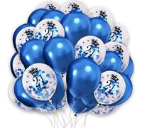 Happy Birthday 21st Blue Age Confetti Balloons With Ribbon - 12" Blue Pearl Balloons - 10 Pack