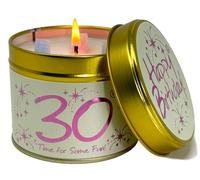 Lily Flame Happy Birthday 30th Scented Candle Tin - Sparkling Deep Pink on Teal with a Sweet Floral Scent - Cruelty Free and Vegan Friendly