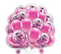Happy Birthday 30th Age Balloons - Pink Confetti & Pearl Balloons (12"), 10 Pack With Ribbon
