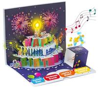 Happy Birthday 3D Pop-Up Greeting Card with Lights, Handmade Bracelet, Blow Out Fireworks, Music & Confetti (Model 2)