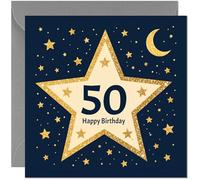 Happy Birthday 50th Card Masculine Navy Space Stars Greeting Card for Men Birthday Card for 50 Year old fifty, fiftieth