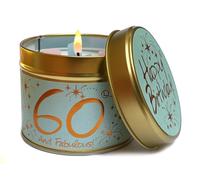 Lily Flame 'Happy Birthday 60' Tin Candle - Elegant Gold on Sparkling White with Refined, Sweet Floral, Powdery Scent - Cruelty Free and Vegan Friendly