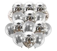Happy Birthday 60th Balloons Kit - Silver Age Confetti & Metallic Pearl Balloons with 10m Curling Ribbon Roll & 60TH Decoration Pack of 16