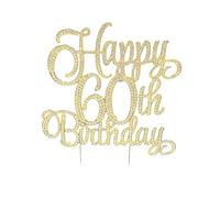 HAPPY BIRTHDAY ACRYLIC CAKE TOPPERS, 1ST, 2ND, 4TH, 16TH, 18TH 21ST, 30TH, 40TH, 50TH, 60TH, 70TH, 80TH GOLD SILVER GLITTER CUPCAKE RHINESTONE CAKE DECORATIONS (HAPPY 60TH BIRTHDAY GOLD RHINESTONE)