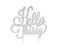HAPPY BIRTHDAY ACRYLIC CAKE TOPPERS, 1ST, 2ND, 4TH, 16TH, 18TH 21ST, 30TH, 40TH, 50TH, 60TH, 70TH, 80TH GOLD SILVER GLITTER CUPCAKE RHINESTONE CAKE DECORATIONS (HELLO THIRTY SILVER RHINESTONE)