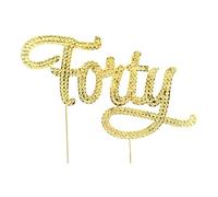 HAPPY BIRTHDAY ACRYLIC CAKE TOPPERS, 1ST, 2ND, 4TH, 16TH, 18TH 21ST, 30TH, 40TH, 50TH, 60TH, 70TH, 80TH GOLD SILVER GLITTER CUPCAKE RHINESTONE CAKE DECORATIONS (FORTY GOLD RHINESTONE)
