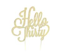 HAPPY BIRTHDAY ACRYLIC CAKE TOPPERS, 1ST, 2ND, 4TH, 16TH, 18TH 21ST, 30TH, 40TH, 50TH, 60TH, 70TH, 80TH GOLD SILVER GLITTER CUPCAKE RHINESTONE CAKE DECORATIONS (HELLO THIRTY GOLD RHINESTONE)