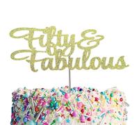 HAPPY BIRTHDAY ACRYLIC CAKE TOPPERS, 1ST, 2ND, 4TH, 16TH, 18TH 21ST, 30TH, 40TH, 50TH, 60TH, 70TH, 80TH GOLD SILVER GLITTER CUPCAKE RHINESTONE CAKE DECORATIONS (FIFTY & FABULOUS GOLD GLITTERCARD)