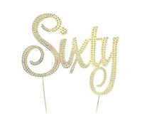 HAPPY BIRTHDAY ACRYLIC CAKE TOPPERS, 1ST, 2ND, 4TH, 16TH, 18TH 21ST, 30TH, 40TH, 50TH, 60TH, 70TH, 80TH GOLD SILVER GLITTER CUPCAKE RHINESTONE CAKE DECORATIONS (SIXTY GOLD RHINESTONE)