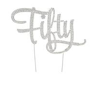 HAPPY BIRTHDAY ACRYLIC CAKE TOPPERS, 1ST, 2ND, 4TH, 16TH, 18TH 21ST, 30TH, 40TH, 50TH, 60TH, 70TH, 80TH GOLD SILVER GLITTER CUPCAKE RHINESTONE CAKE DECORATIONS (FIFTY SILVER RHINESTONE)