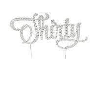HAPPY BIRTHDAY ACRYLIC CAKE TOPPERS, 1ST, 2ND, 4TH, 16TH, 18TH 21ST, 30TH, 40TH, 50TH, 60TH, 70TH, 80TH GOLD SILVER GLITTER CUPCAKE RHINESTONE CAKE DECORATIONS (THIRTY SILVER RHINESTONE)