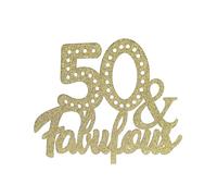 HAPPY BIRTHDAY ACRYLIC CAKE TOPPERS, 1ST, 2ND, 4TH, 16TH, 18TH 21ST, 30TH, 40TH, 50TH, 60TH, 70TH, 80TH GOLD SILVER GLITTER CUPCAKE RHINESTONE CAKE DECORATIONS (50 & FAB)