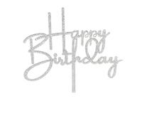 HAPPY BIRTHDAY ACRYLIC CAKE TOPPERS, 1ST, 2ND, 4TH, 16TH, 18TH 21ST, 30TH, 40TH, 50TH, 60TH, 70TH, 80TH GOLD SILVER GLITTER CUPCAKE RHINESTONE CAKE DECORATIONS (HAPPY BIRTHDAY SILVER)