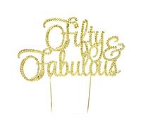 HAPPY BIRTHDAY ACRYLIC CAKE TOPPERS, 1ST, 2ND, 4TH, 16TH, 18TH 21ST, 30TH, 40TH, 50TH, 60TH, 70TH, 80TH GOLD SILVER GLITTER CUPCAKE RHINESTONE CAKE DECORATIONS (FIFTY & FABULOUS GOLD RHINESTONE)