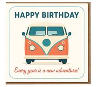 Happy Birthday Adventure Campervan Card - Retro Bus Design with 'Every Year Is a New Adventure' Message - Travel Lover Birthday Card