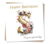 Happy Birthday Alphabet Letter Card - For all S names Sophie Sarah Samantha - Special Card For Family, Friends, Husband, Wife, Partner, Girlfriend or Boyfriend - Heartfelt Greetings Wish