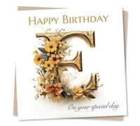 Happy Birthday Alphabet Letter Card - For E names Emma Elizabeth Emily - Heartfelt Greetings Wish for Women, Men