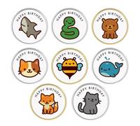 Happy Birthday Animal Pin Badge - 2.5cm Cute Bee, Cat, Bear, Whale, Shark Lapel Badge - Special Keepskae for Animal Lovers & Wildlife Fans